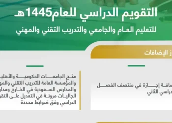 تقويم العام الدراسي 1445