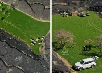 شاهد .. مصور سعودي يوثق المسحات الخضراء بموقع الفوهات البركانية في حائل